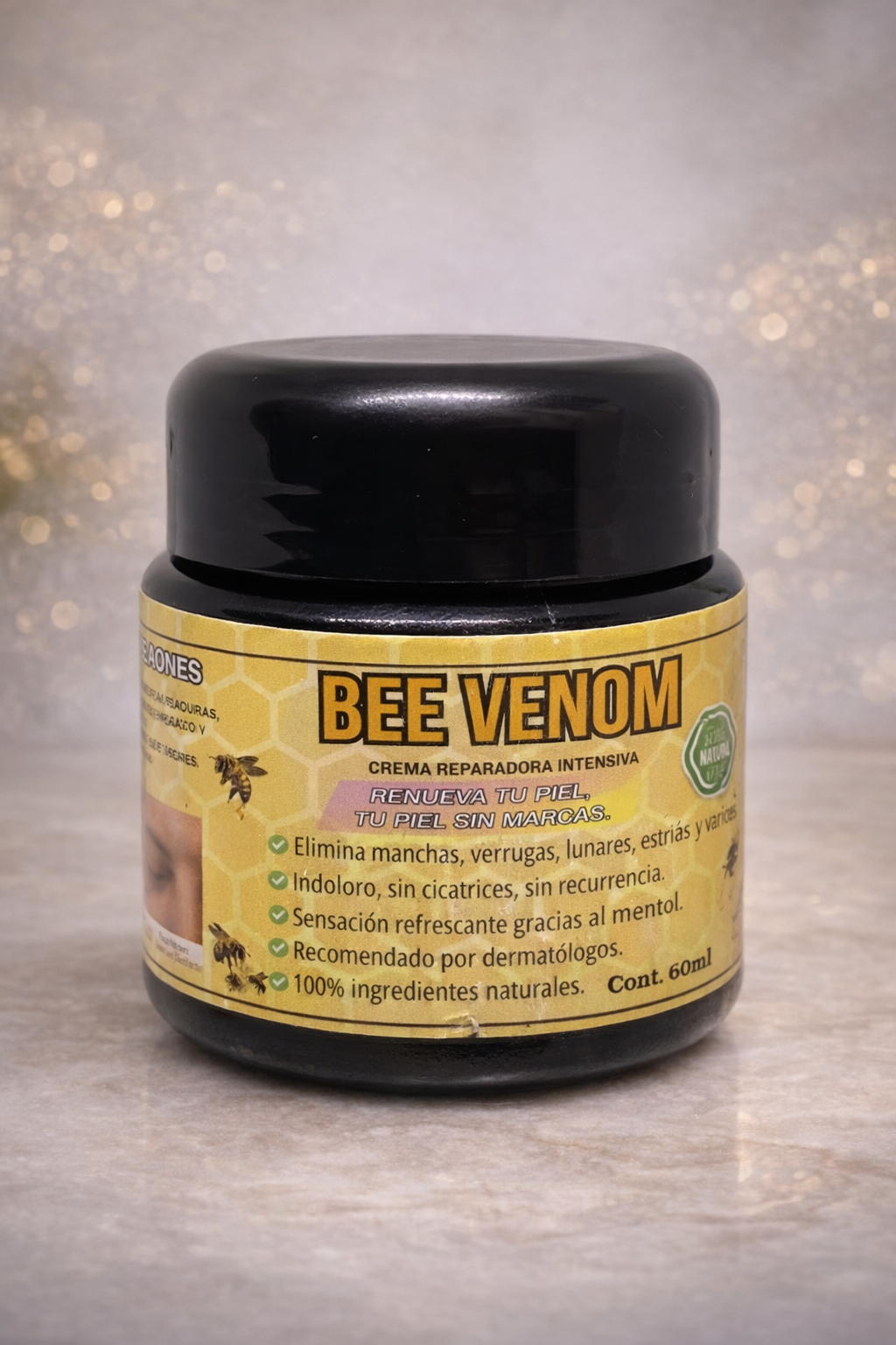 Bee Venom Premium. Crema Reparadora Intensiva de Veneno de Abeja. Aclara, hidrata y revitaliza tu piel mientras ayuda a disminuir manchas, cicatrices, estrías y várices superficiales.